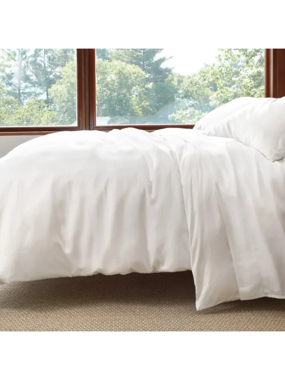 NIP $288 Pine Cone Hill Annie Selke Silken Solid Duvet Cover Tencel Queen White